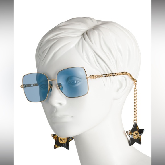 GUCCI 61MM Blue Square Sunglasses With Detachable Charm - Picture 2 of 16